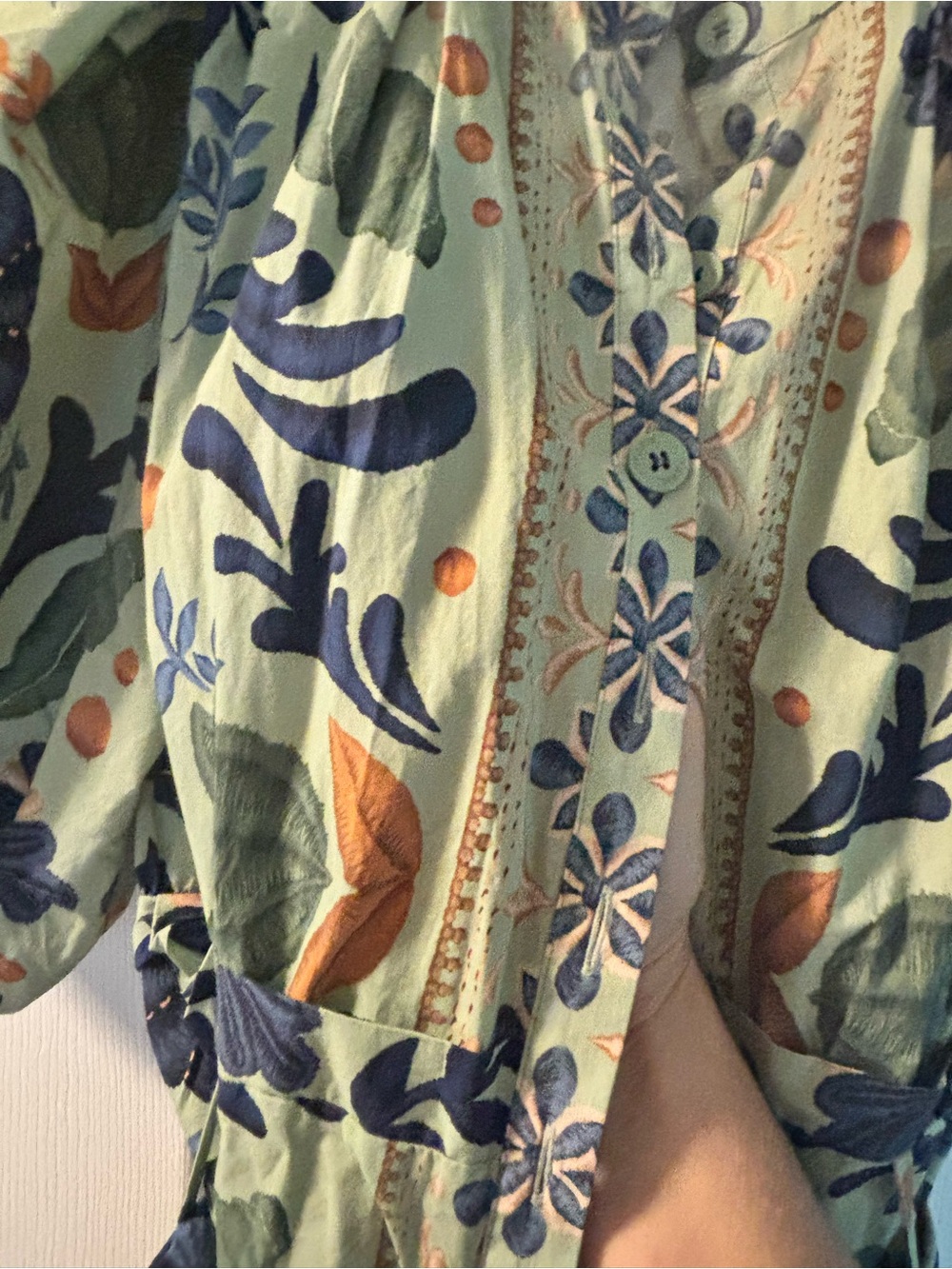 Farm RIO size M Floral Puff-Sleeve Women’s Romper in Mint Green - Picture 5 of 6